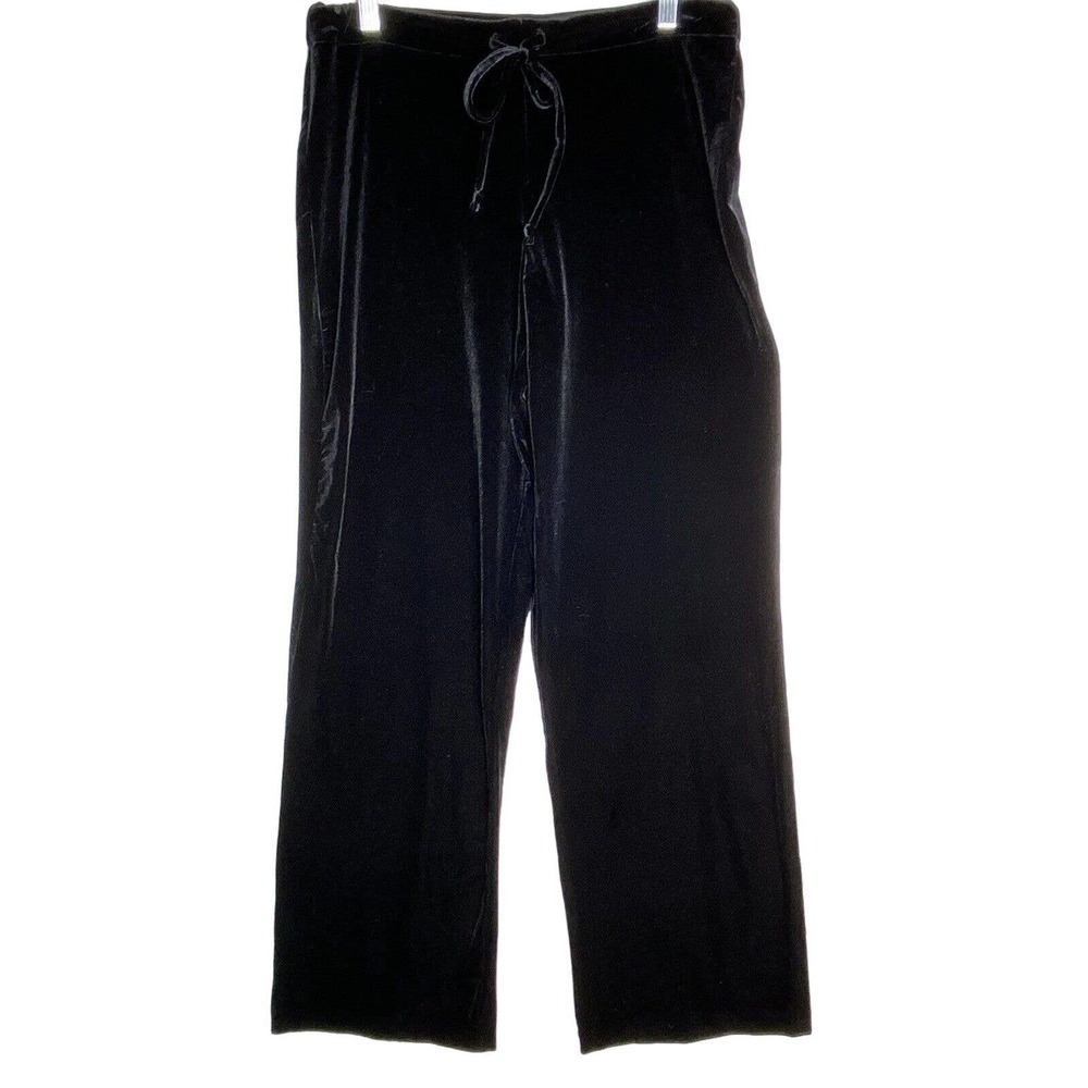 Vintage Black Velour Velvet Wide Leg Drawstring Pants Made In USA